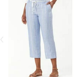 Tommy Bahama Striped Cropped Pants Linen Blend Light Blue Silver Womens Size 0